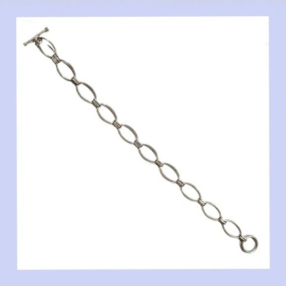 Loop Oval Linked 925 Sterling Silver Toggle Brace… - image 4